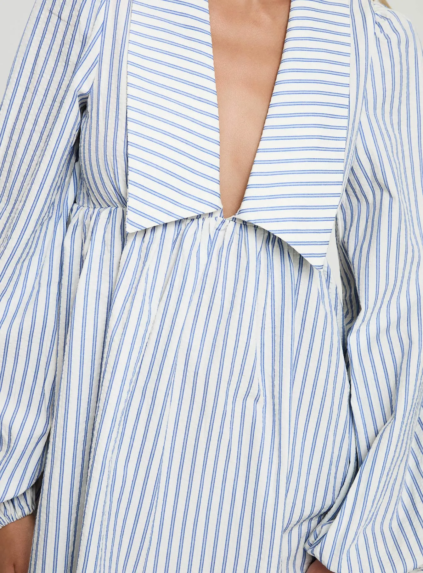 Ronelle Collared Long Sleeve Mini Dress Blue Stripe