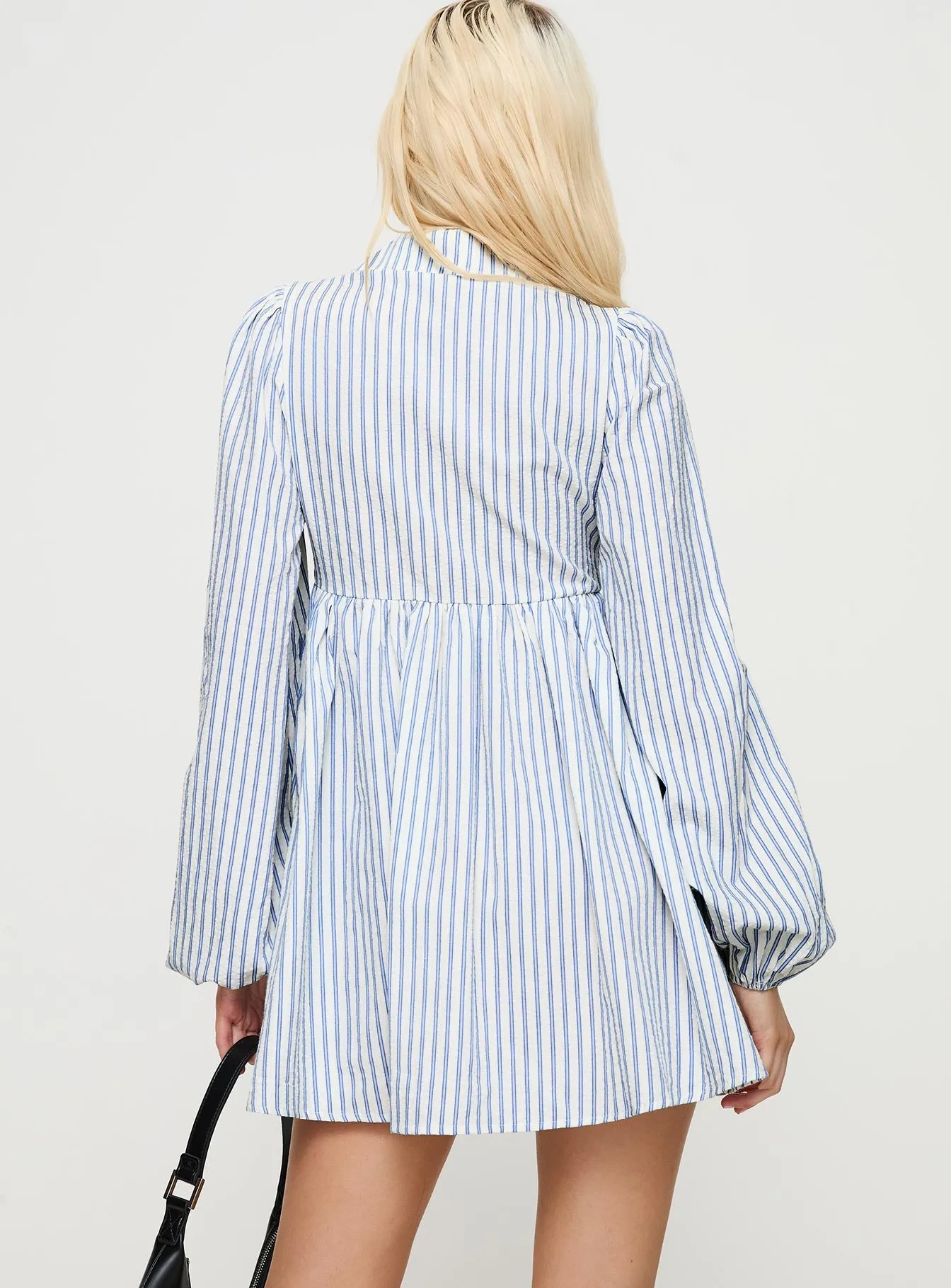 Ronelle Collared Long Sleeve Mini Dress Blue Stripe