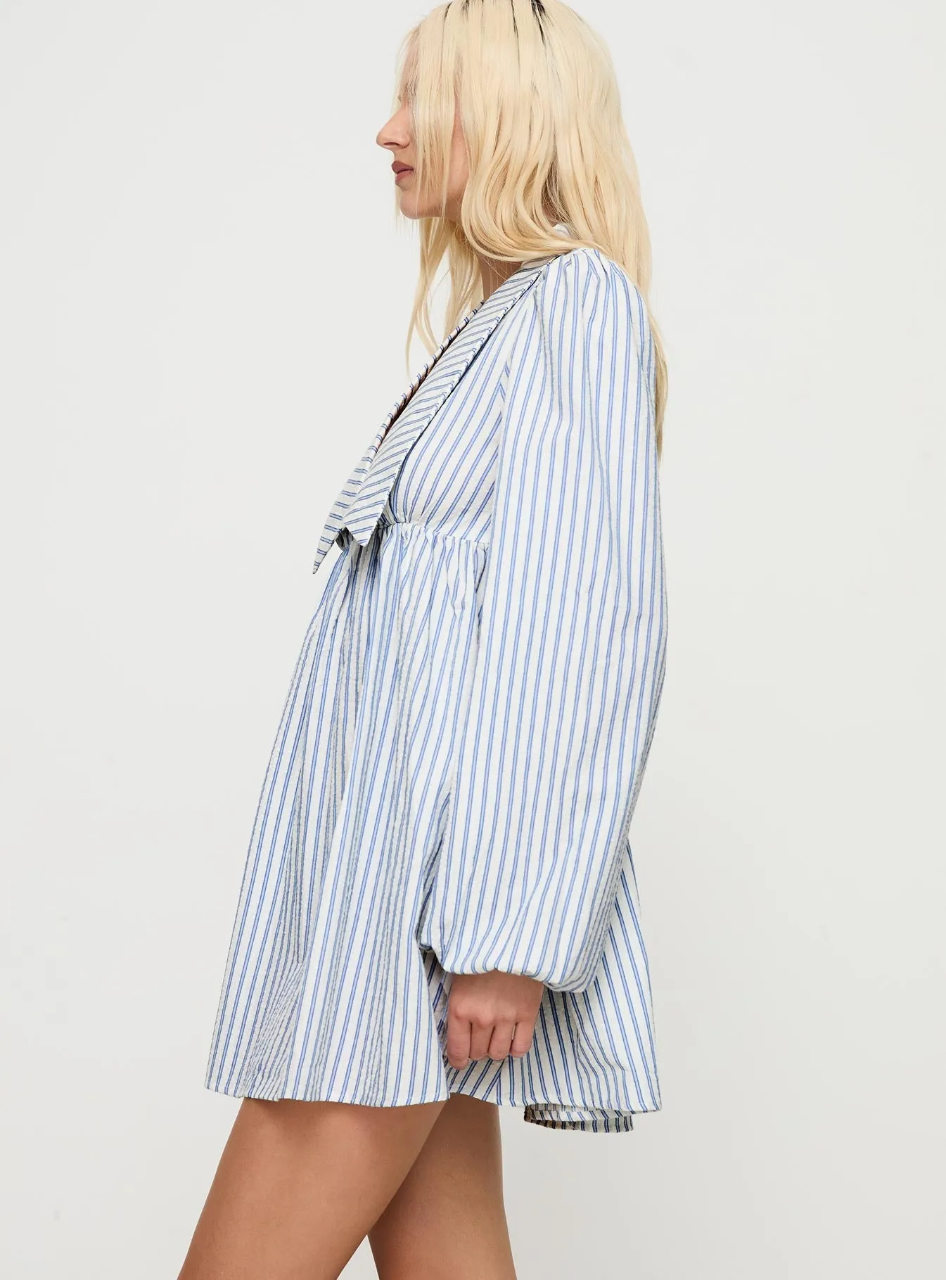 Ronelle Collared Long Sleeve Mini Dress Blue Stripe