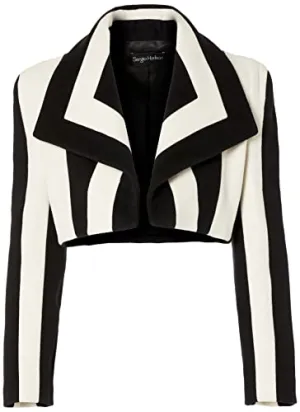Sergio Hudson, Multi Seamed Striped Shawl Collar Bolero Coat, S, Onyx & Vanilla