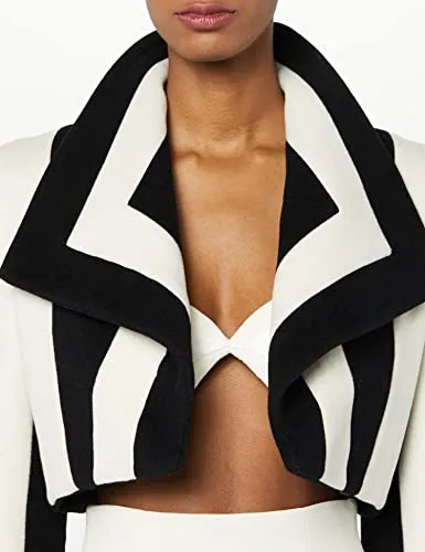 Sergio Hudson, Multi Seamed Striped Shawl Collar Bolero Coat, S, Onyx & Vanilla