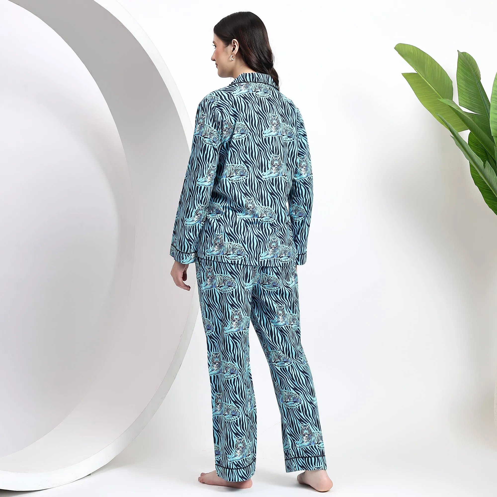 Sky Blue Cotton Pajama Set for Women Comfortable PJs