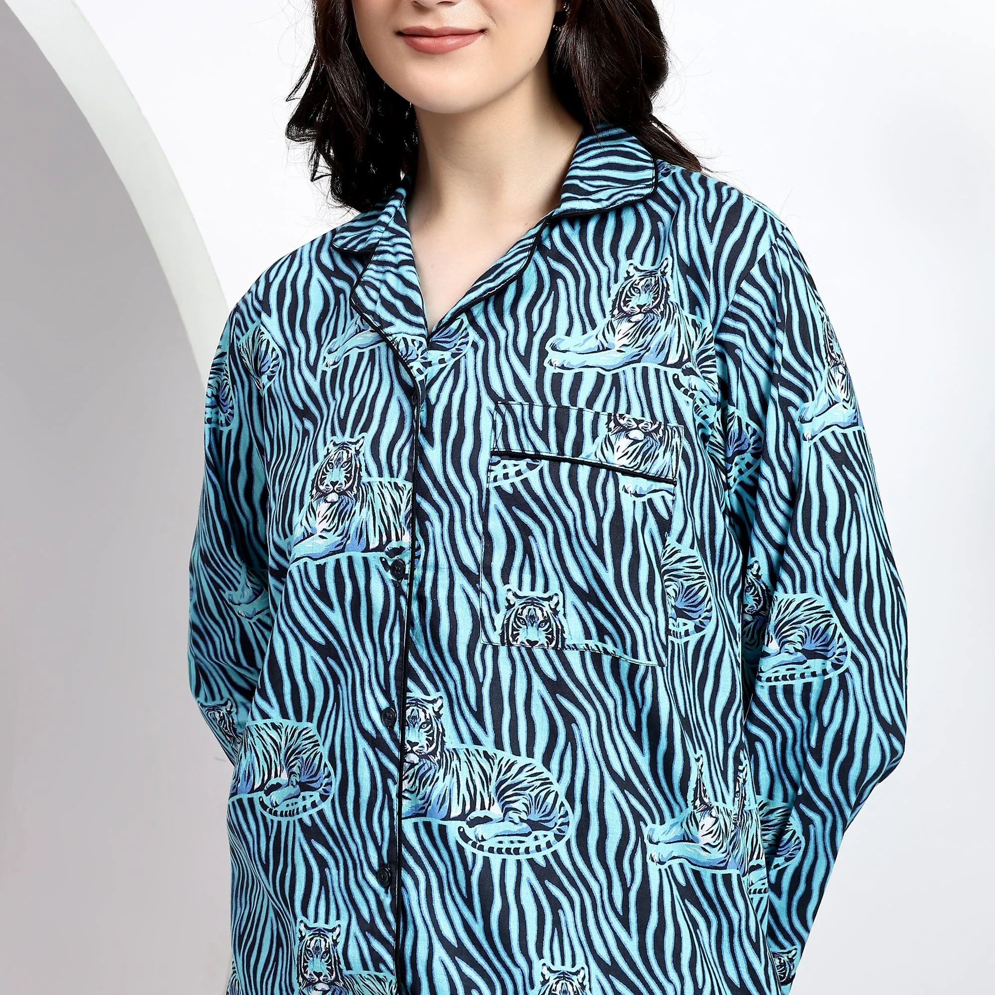 Sky Blue Cotton Pajama Set for Women Comfortable PJs