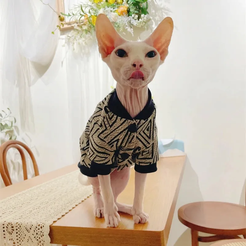 Sphynx Cat Warm Jacket for Winter | Cotton Baseball Uniform for Hairless Cats & Small Dogs | Devon Rex Cartoon Coat
