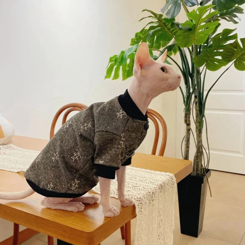 Sphynx Cat Warm Jacket for Winter | Cotton Baseball Uniform for Hairless Cats & Small Dogs | Devon Rex Cartoon Coat