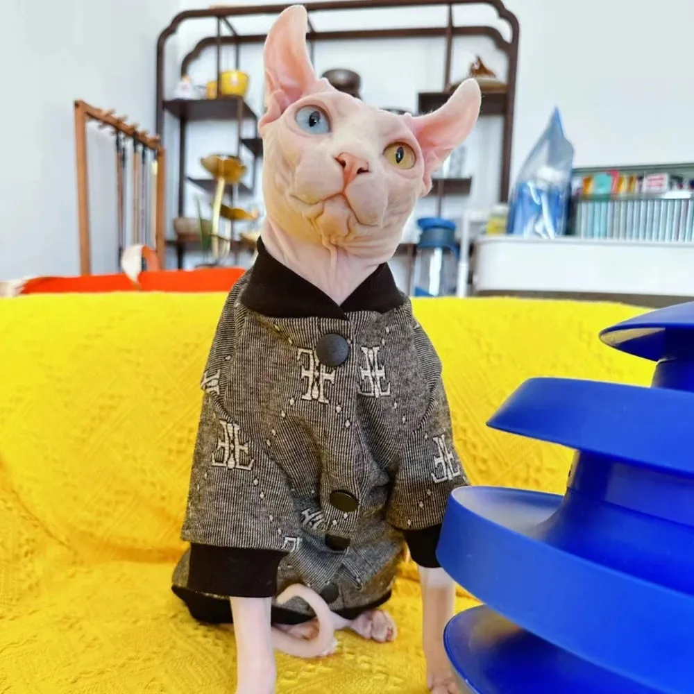 Sphynx Cat Warm Jacket for Winter | Cotton Baseball Uniform for Hairless Cats & Small Dogs | Devon Rex Cartoon Coat