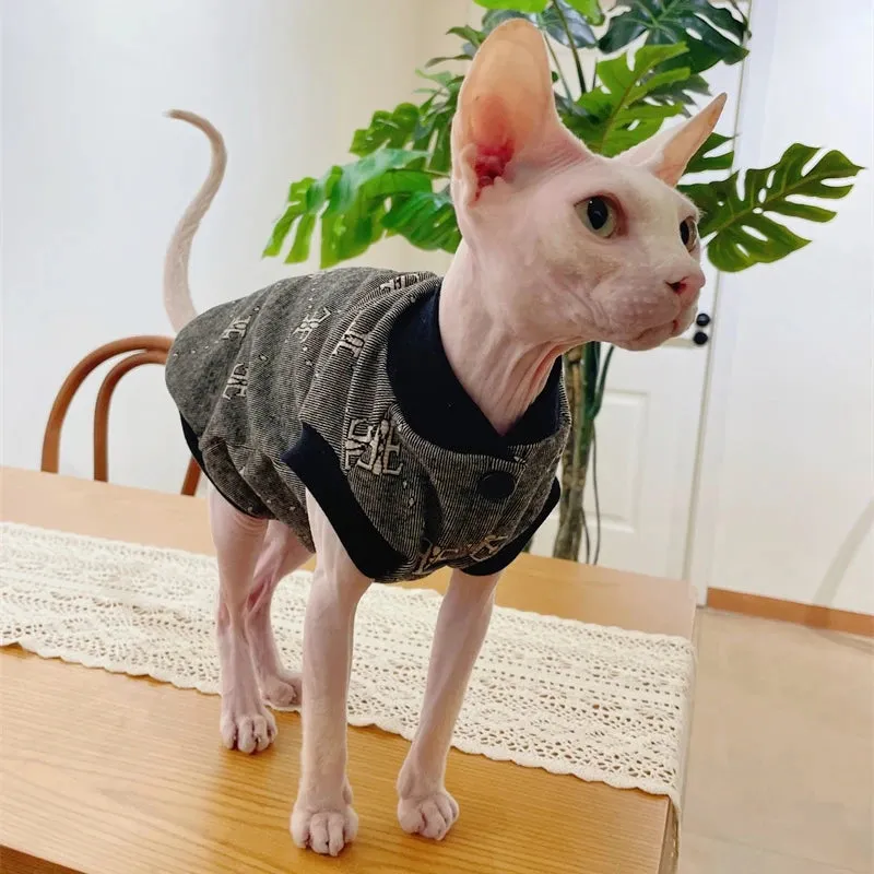 Sphynx Cat Warm Jacket for Winter | Cotton Baseball Uniform for Hairless Cats & Small Dogs | Devon Rex Cartoon Coat