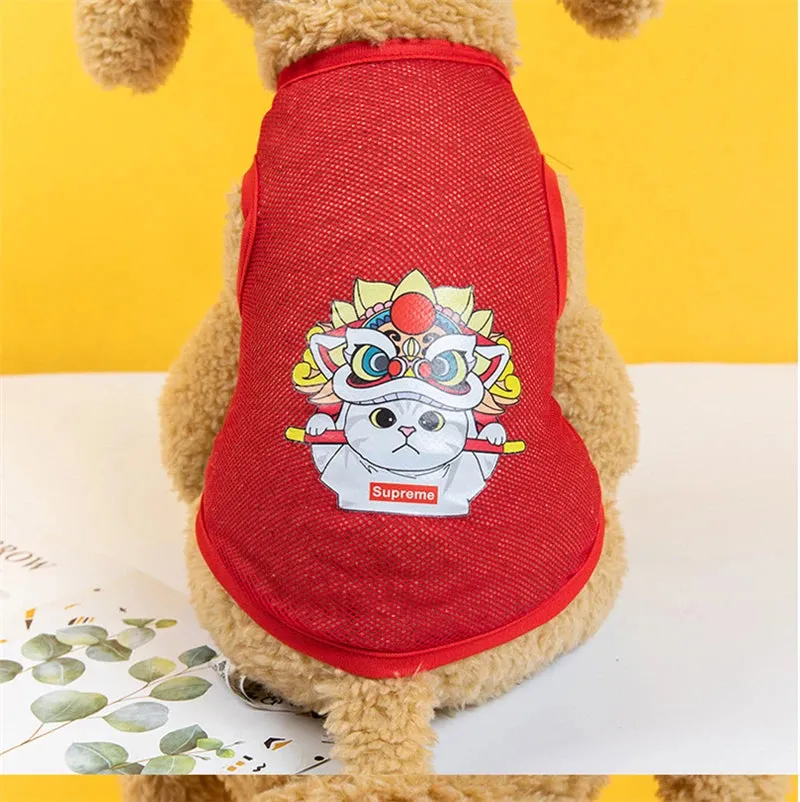 Summer Mesh Pet Dog Vest | Cartoon Print Elastic Clothes for Small Dogs | Lightweight Chihuahua Small Medium Puppy Cat Clothing