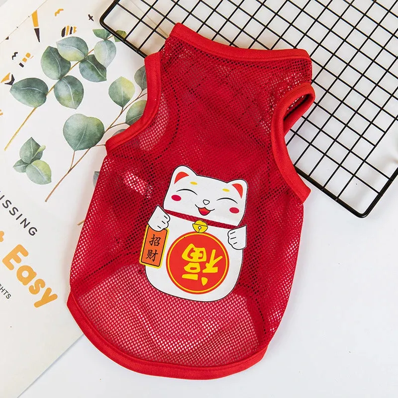 Summer Mesh Pet Dog Vest | Cartoon Print Elastic Clothes for Small Dogs | Lightweight Chihuahua Small Medium Puppy Cat Clothing