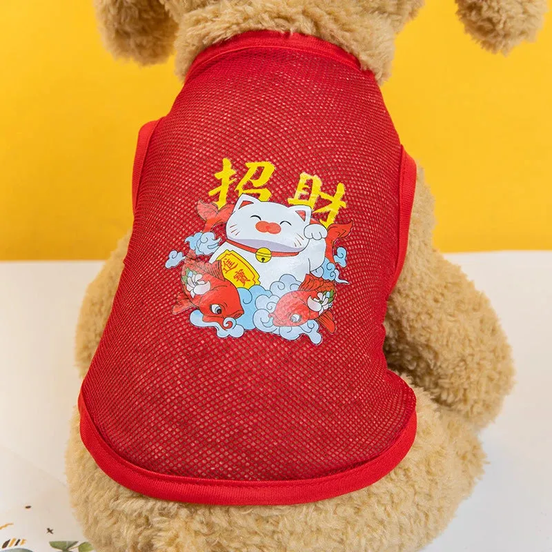 Summer Mesh Pet Dog Vest | Cartoon Print Elastic Clothes for Small Dogs | Lightweight Chihuahua Small Medium Puppy Cat Clothing