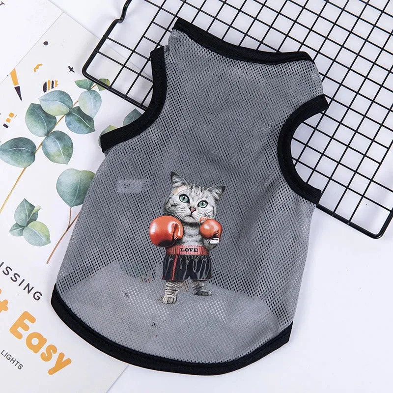 Summer Mesh Pet Dog Vest | Cartoon Print Elastic Clothes for Small Dogs | Lightweight Chihuahua Small Medium Puppy Cat Clothing