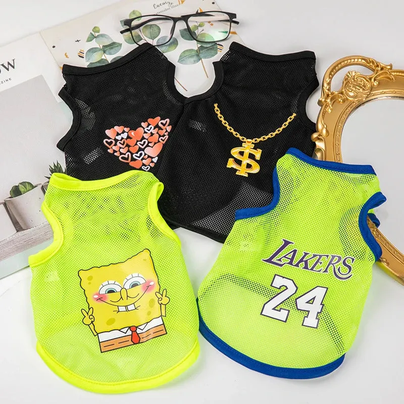 Summer Mesh Pet Dog Vest | Cartoon Print Elastic Clothes for Small Dogs | Lightweight Chihuahua Small Medium Puppy Cat Clothing