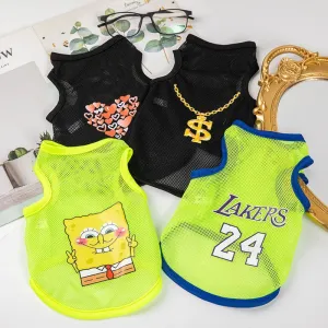 Summer Mesh Pet Dog Vest | Cartoon Print Elastic Clothes for Small Dogs | Lightweight Chihuahua Small Medium Puppy Cat Clothing