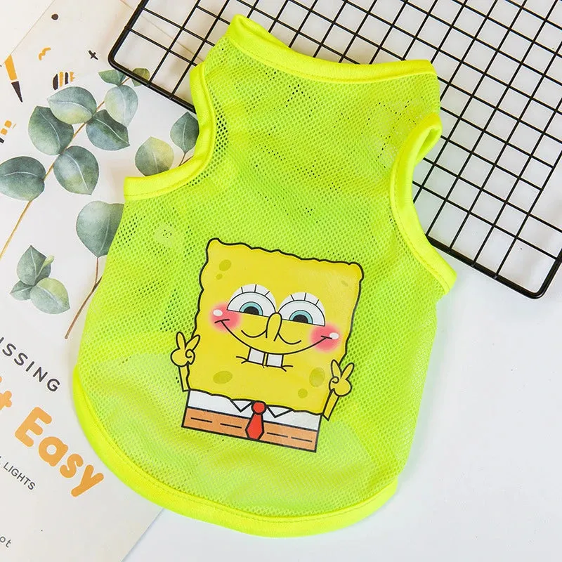 Summer Mesh Pet Dog Vest | Cartoon Print Elastic Clothes for Small Dogs | Lightweight Chihuahua Small Medium Puppy Cat Clothing