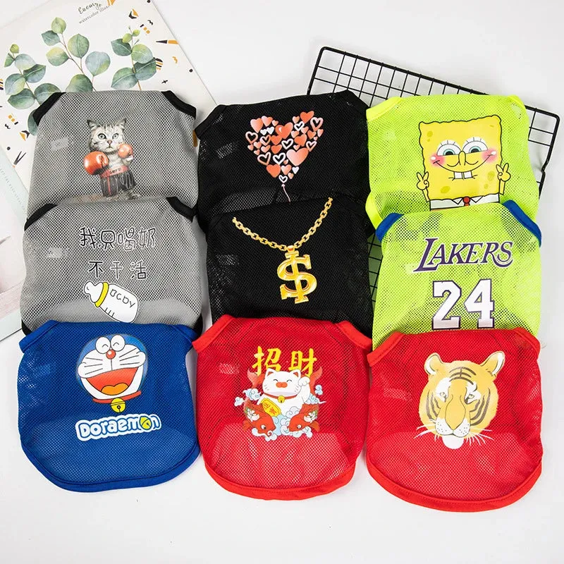 Summer Mesh Pet Dog Vest | Cartoon Print Elastic Clothes for Small Dogs | Lightweight Chihuahua Small Medium Puppy Cat Clothing