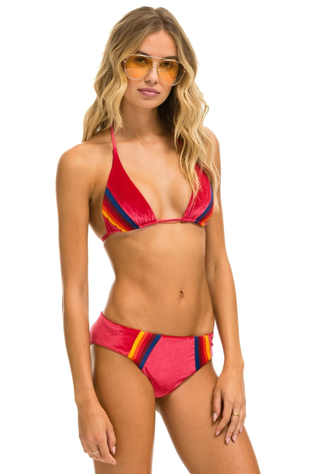 VELVET TRIANGLE BIKINI TOP - RED
