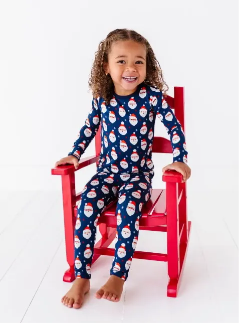 Vintage Santa Two Piece Jammies-Navy