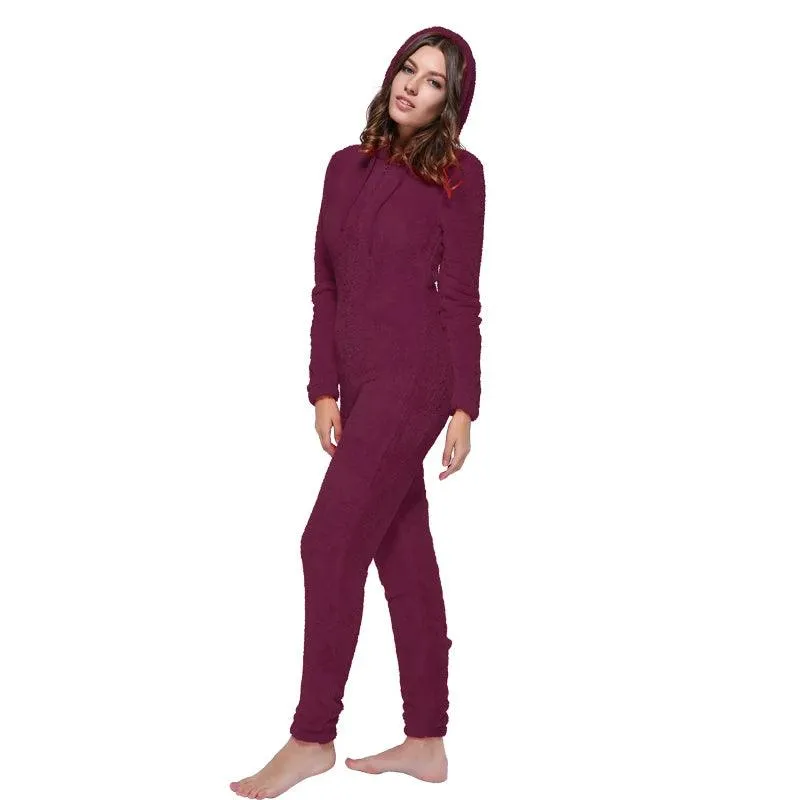 Winter Warm Pajamas Women Onesies Fluffy Fleece Jumpsuits Sleepwear Plus Size Hooded Stitch Pajamas Onesie For Women Adult